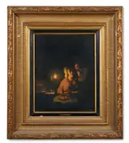 Peeling carrots by candlelight by Johannes Rosierse, Oil on panel, sold Jan 2025