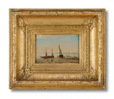 Coastal scene with beached fishing boats and fisher folk by Henriette Herminie Gudin, Oil on panel Indistinctly signed, sold Jan 2025