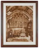The great hall by Frank Lovell T.H. Greenwood, Pen, ink and wash over a printed base, sold Jan 2025