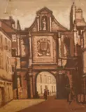 French street scene with figures by Robert Russell, oil on canvas, offered Aug 2025