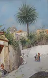 North African street scene with figures by Oscar Ricciardi, oil on canvas, sold Aug 2025