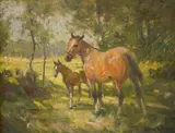 Study of a mare and foal by Arthur Spooner, oil on canvas, sold Aug 2025