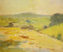 Landscape by Arthur Spooner, oil on board, offered Aug 2025