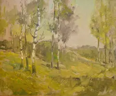 Landscape by Arthur Spooner, oil on board, offered Aug 2025