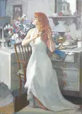 Amanda Brushing the hair by Charles James McCall, 1979, oil on board, sold Aug 2025