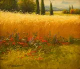 Meadow landscape by Gerhard Nesvadba, oil on canvas, sold Aug 2025