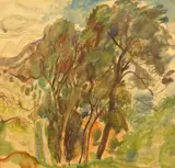 Surreal study of trees by Leslie Hurry, watercolour, sold Aug 2025