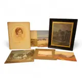 A collection of six watercolours and pastels to include landscap by John William Schofield, pastel, sold Aug 2025