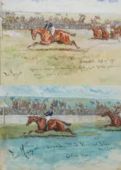 Cyllene Wins! - The Newmarket Stakes, 1898 by Finch Mason, watercolour and bodycolour, sold Aug 2025