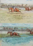 Cyllene Wins! - The Newmarket Stakes, 1898 by Finch Mason, watercolour and bodycolour, sold Aug 2025