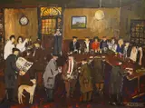Pub interior by Malcolm Teasdale, oil on board, sold Jul 2025