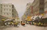 Chinese market scene, indistinctly signed, oil on canvas, 50 x 70cm by F C F, oil on canvas, sold Jul 2025