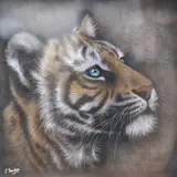Head of a tiger by Colin Banks, mixed media, sold Jul 2025