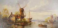 Crossing the Canal by W.E. van Groot, oil on board, sold Jul 2025