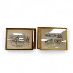 Hunting scenes by Finch Mason, ink, sold Jul 2025