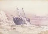 Ship on the rocks by William Cook of Plymouth, watercolour, sold Jul 2025