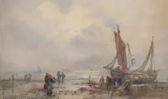 Unloading the catch, Whitby by Frank Rousse, watercolour, sold Jul 2025