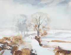 Winter landscape by Rowland Hilder, watercolour, sold Jul 2025