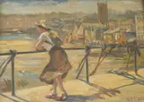 View of St Ives harbour by Patti Mayor, 1935, oil on board, sold Jul 2025