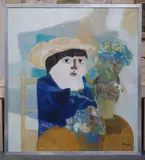 Boy in Straw Hat by Bernard Stern, oil on canvas, offered Jul 2025