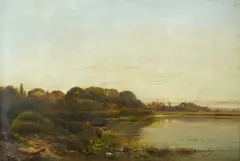 Morning on the Thames at Shiplake by Charles Leslie, oil on canvas, sold Jul 2025