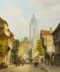 A Street Scene in Rouen by Pieter Christiaan Dommersen, 1870, oil on canvas, sold Jul 2025
