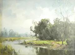 The Lagan River at Maze, Co. Down by Frank McKelvey Rha, oil on canvas, sold Jul 2025