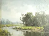 The Lagan River at Maze, Co. Down by Frank McKelvey Rha, oil on canvas, sold Jul 2025