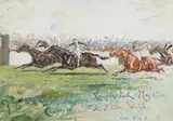 Clwyd Wins! - The Jubilee Stakes, Kempton Park, May 15th 1897 by Finch Mason, watercolour and bodycolour, sold Jul 2025