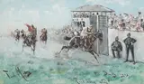 Rock Sand Wins! - The Derby, 1903 by Finch Mason, watercolour and bodycolour, sold Jul 2025