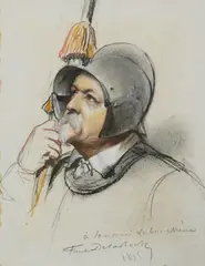 Study of a gentleman in armour by Paul Delaroche, 1835, pastel on paper, sold Jul 2025