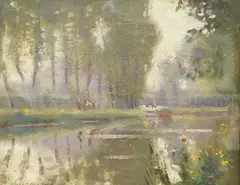 French Shady River by Leslie Poole-Smith, oil on board, sold Jul 2025