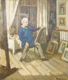 The Studio by Charles James McCall, 1979, oil on board, sold Jul 2025