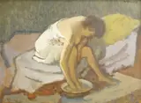 The Footbath by Charles James McCall, 1979, oil on board, sold Jul 2025