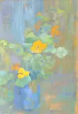 Still life of flowers in a vase by Billie Newey, oil on board, offered Jul 2025