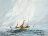 Seascape with ships by Ben Maile, oil on canvas, sold Jul 2025