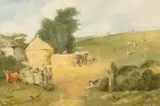 Farmyard scene with hounds by Henry Benjamin Roberts, 1902, watercolour, sold Jul 2025