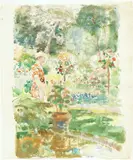 A Stroll in the garden by Margaret Fisher Prout, watercolour, sold Jul 2025