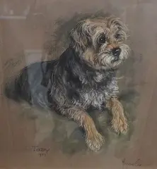 Study of a terrier named Jody by Marjorie Cox, 1989, pastel, offered Jul 2025