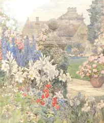 Garden scene by Beatrice Emma Parsons, watercolour, sold Jun 2025