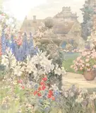 Garden scene by Beatrice Emma Parsons, watercolour, sold Jun 2025