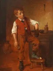 Shoe Shine by William Hemsley, oil on panel, sold Jun 2025