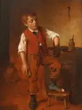 Shoe Shine by William Hemsley, oil on panel, sold Jun 2025