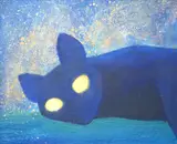 Abstract study of a cat, artist's stamp verso by Eve Poland, oil on board, offered Jun 2025