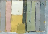 Untitled abstract composition by Billie Newey, oil on board, sold Jun 2025