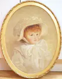 Head and shoulders portrait of a young girl wearing a bonnet by Ivan Lindhé, 1910, oil on canvas, sold Jun 2025