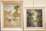Street scene with figures and one other by George Deakins, oil, sold Jun 2025