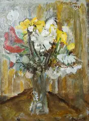 The little vase of freesias by Charles James McCall, 1990, oil, sold Jun 2025