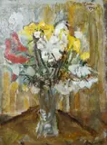 The little vase of freesias by Charles James McCall, 1990, oil, sold Jun 2025