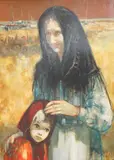 Mother and child before boats by Jean Baptiste Valadie, oil on canvas, offered Jun 2025
